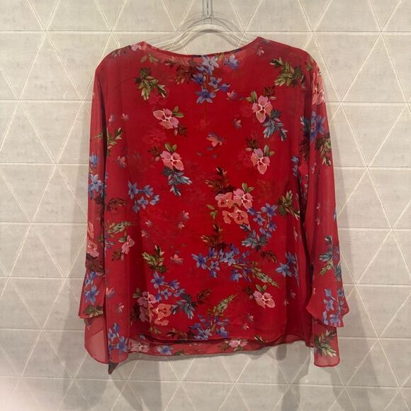 CAbi Devoted Floral Bell Sleeve Blouse Red Size Medium Style 3590 - Picture 3 of 6